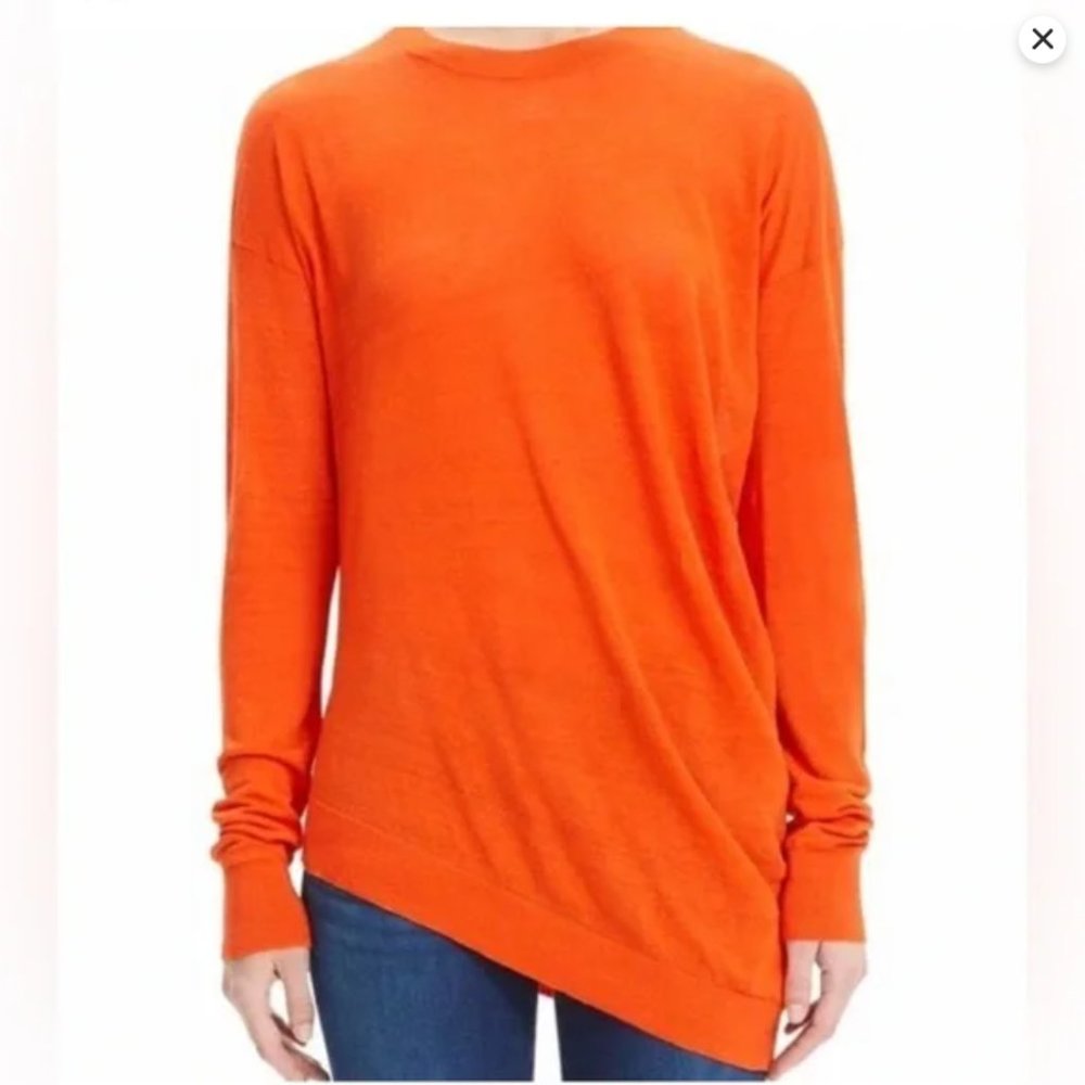 Theory Asymmetrical Linen Blend Orange Burnout Top M Spring Summer